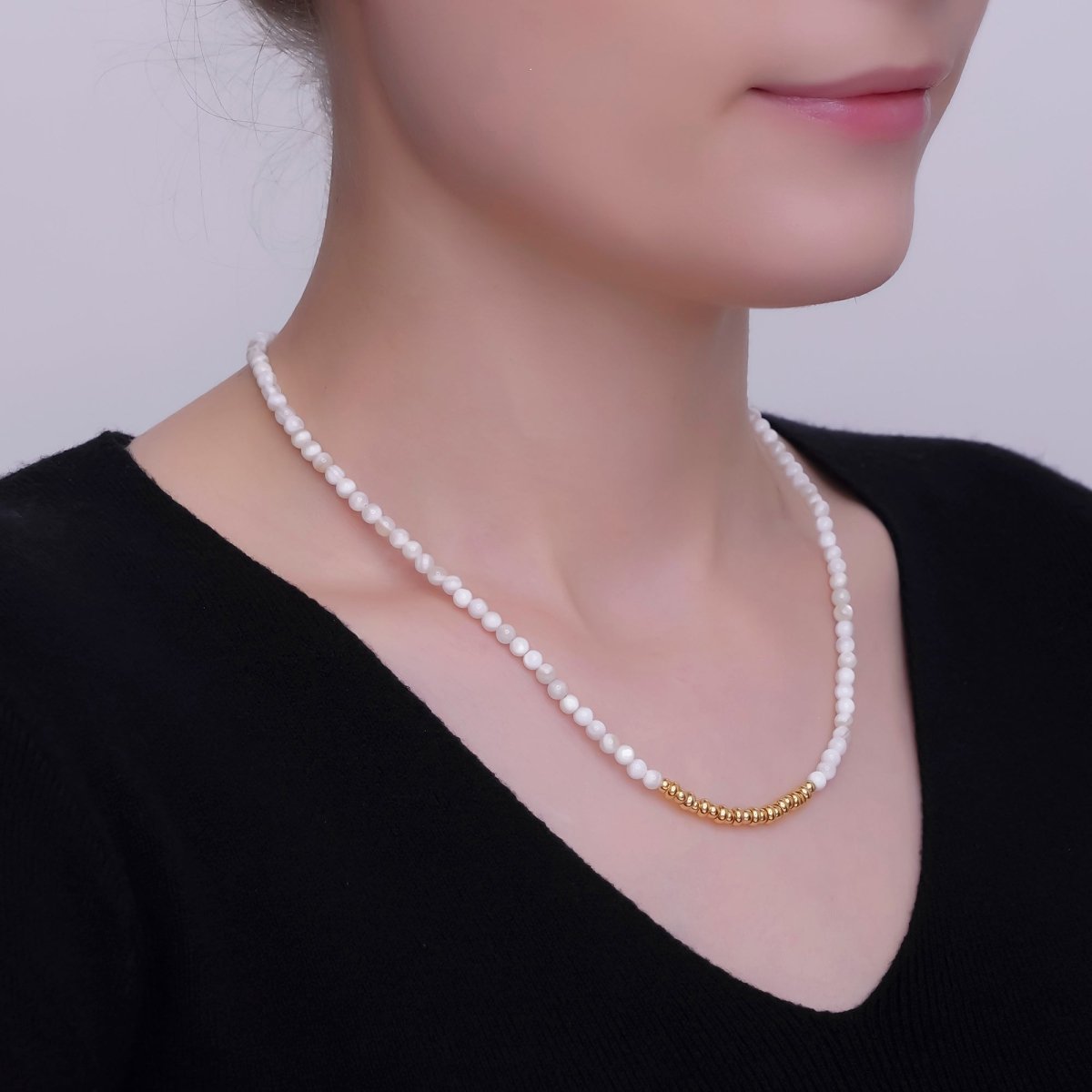24K Gold Filled White Gemstone Bead 17 Inch Necklace | WA-2968