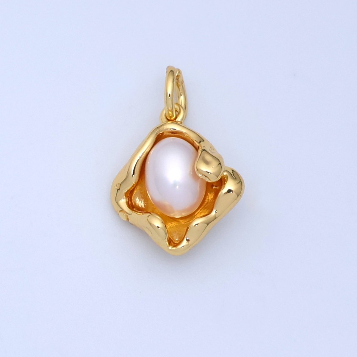 24K Gold Filled White Oval Shell Pearl Molten Charm | N028