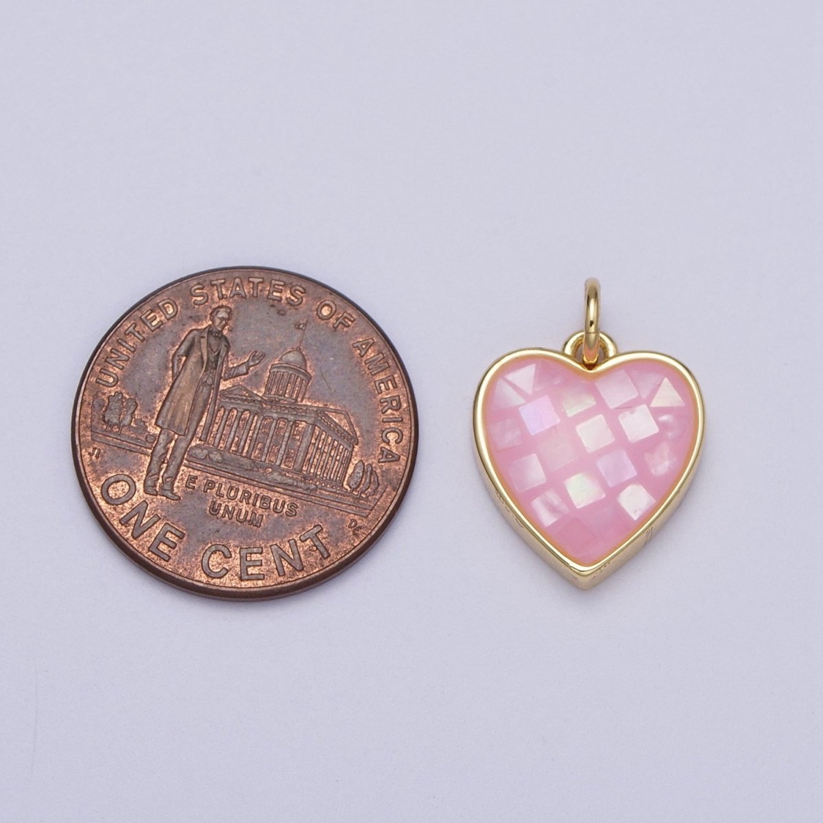 24K Gold Filled White, Pink Shell Opal Heart Minimalist Charm | C-378 C-379