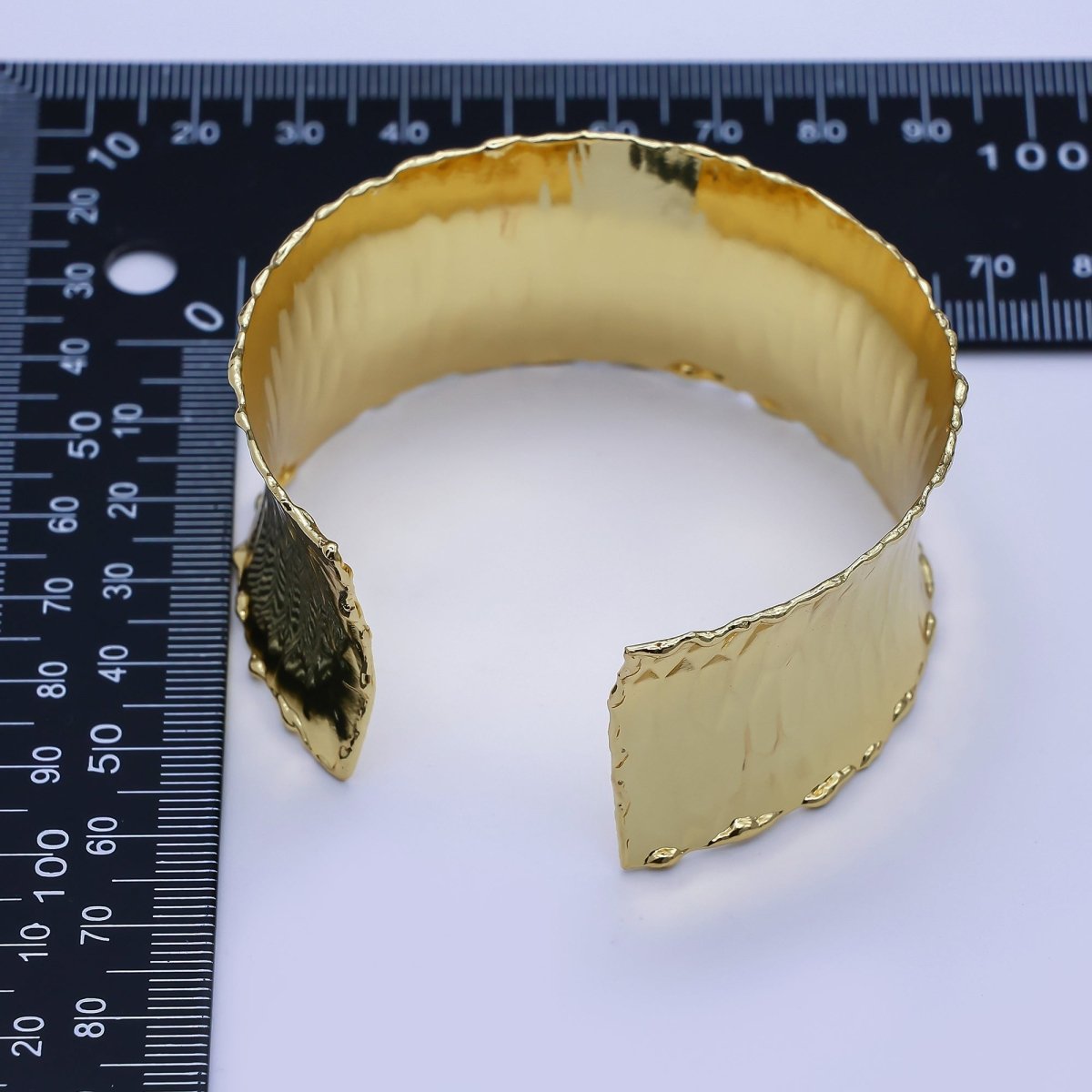 24K Gold Filled Wide Hexagonal Hammered Foil Geometric Cuff Bracelet | WA-3236