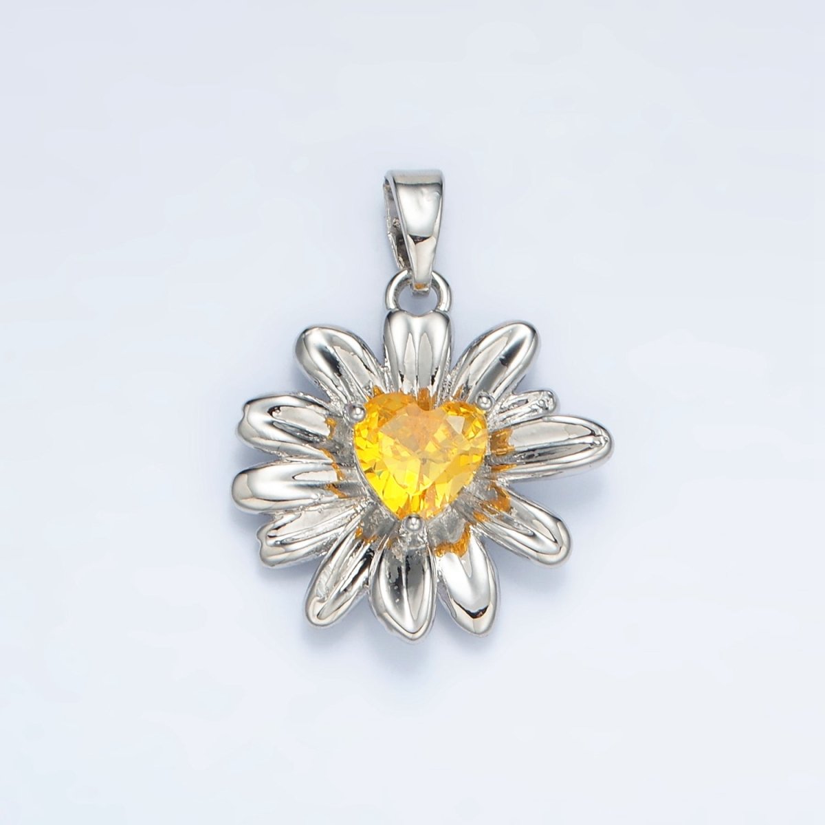 24K Gold Filled 18mm Yellow Heart CZ Sunflower Pendant in Gold & Silver | AA1390