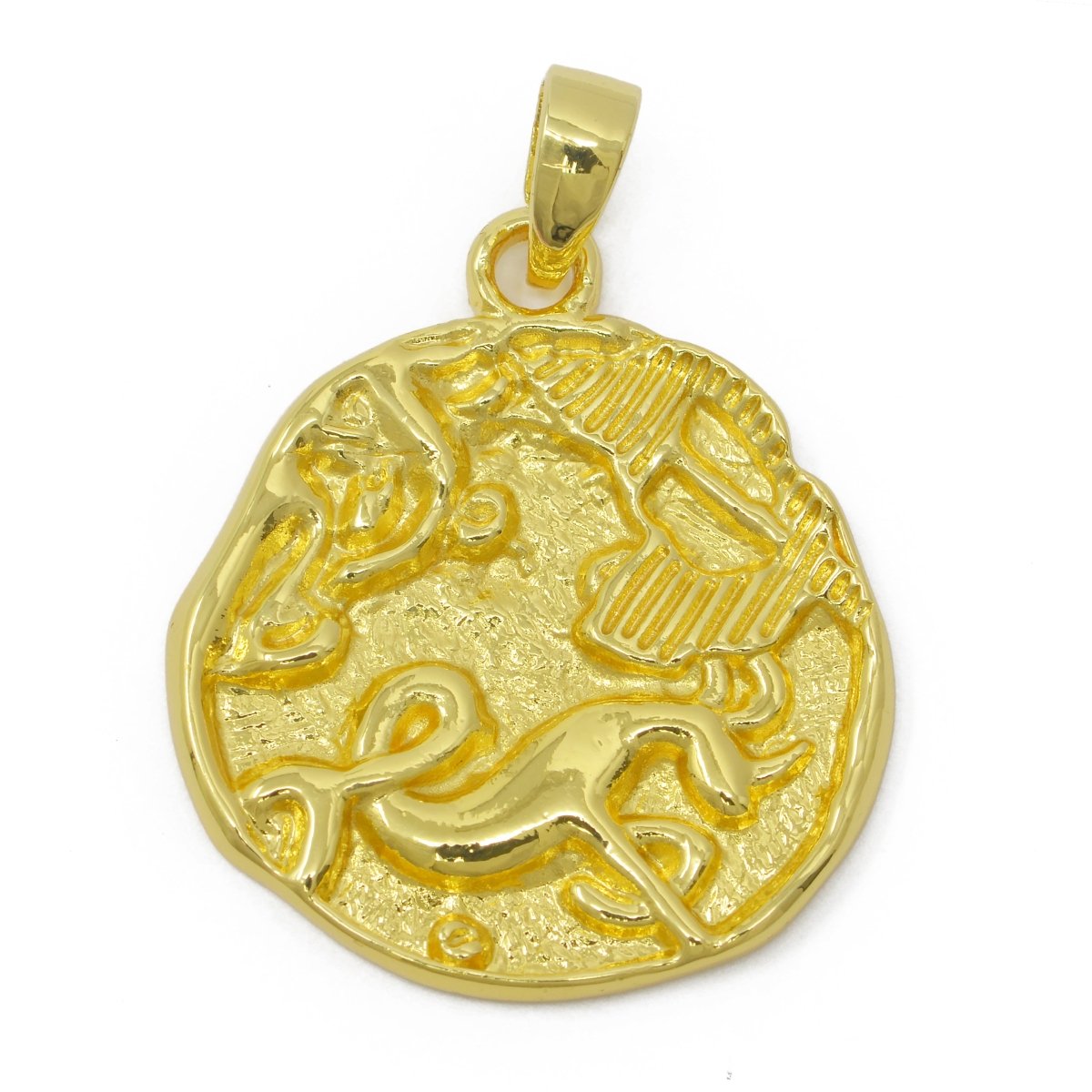 24K Gold Filled Zodiac Horoscope Sign Constellation Medallion Pendant Charm Rustic Rough Hammered Coin | A-A-1794-A-A1796