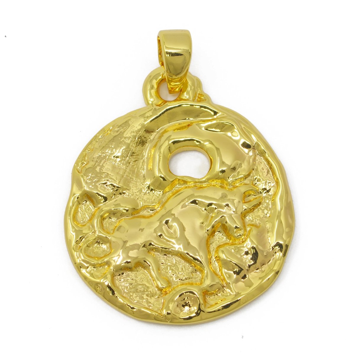 24K Gold Filled Zodiac Horoscope Sign Constellation Medallion Pendant Charm Rustic Rough Hammered Coin | A-A-1794-A-A1796