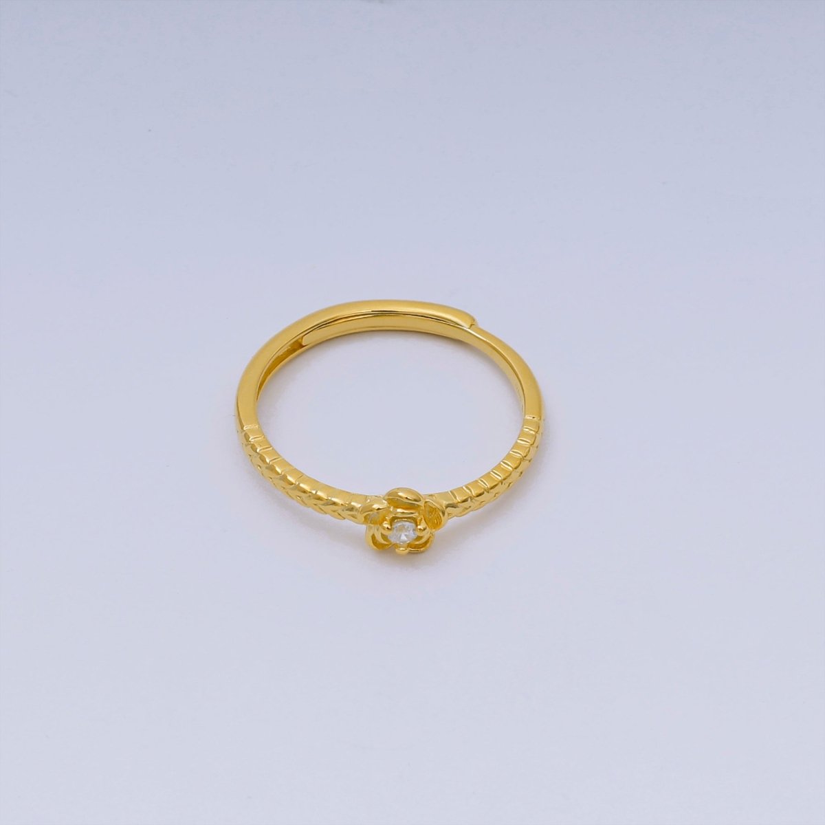 24K Gold Vermeil Round CZ Blooming Petal Rose Flower Dainty Adjustable Ring | SL-655
