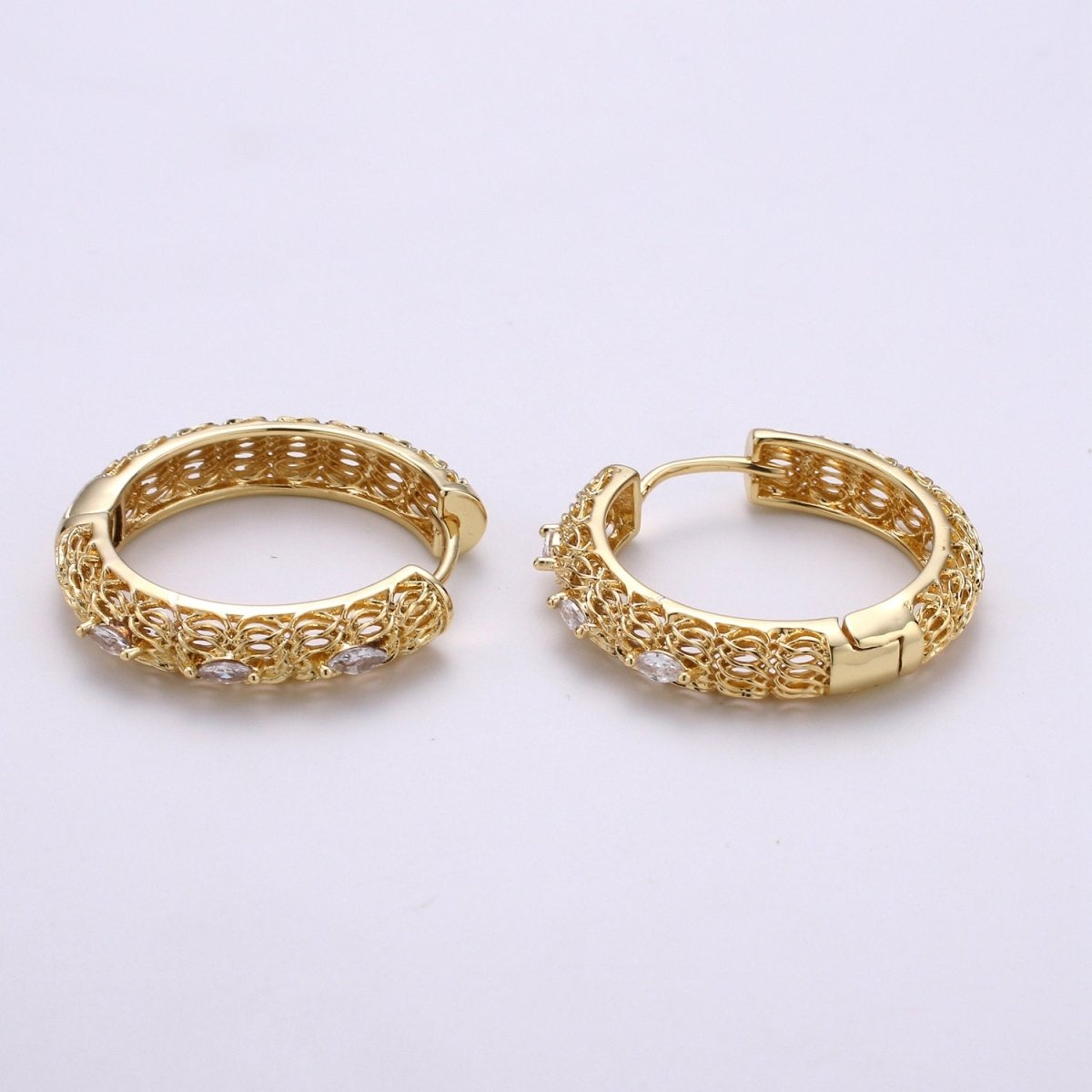 24k Vermeil Bold Earrings, Chunky Hoop Earring, Statement Earrings, Fancy CZ Earrings, Everyday Wear Earrings 30mm Earring Q-285