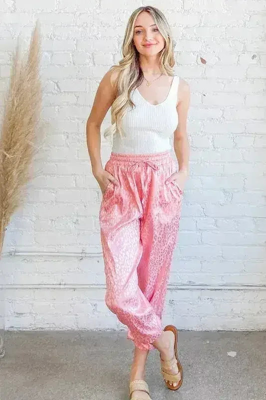 And The Why Satin Leopard Print Joggers