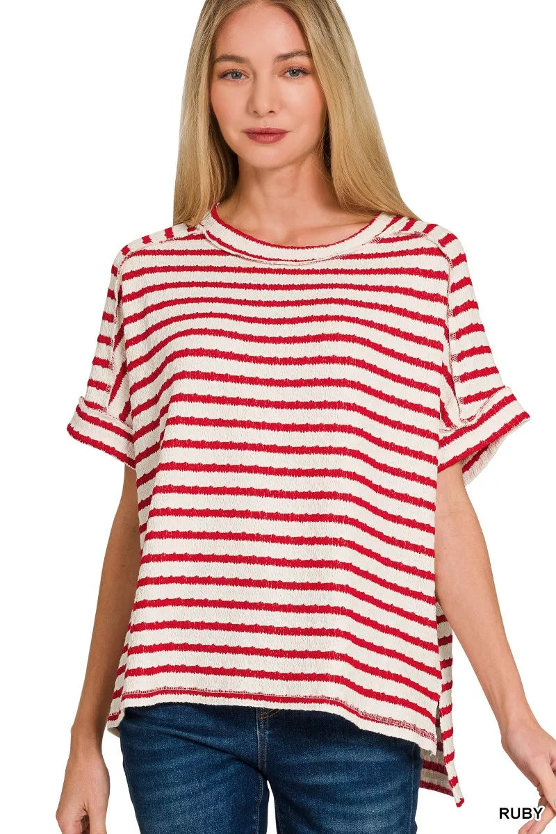 Zenana Stripe Jacquard Round-Meck Tee