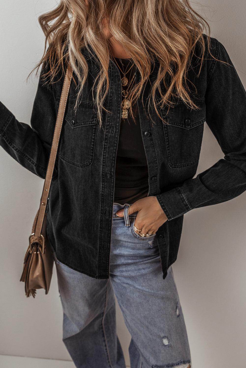 Button Up Long Sleeve Denim Jacket for Women Stylish Fit