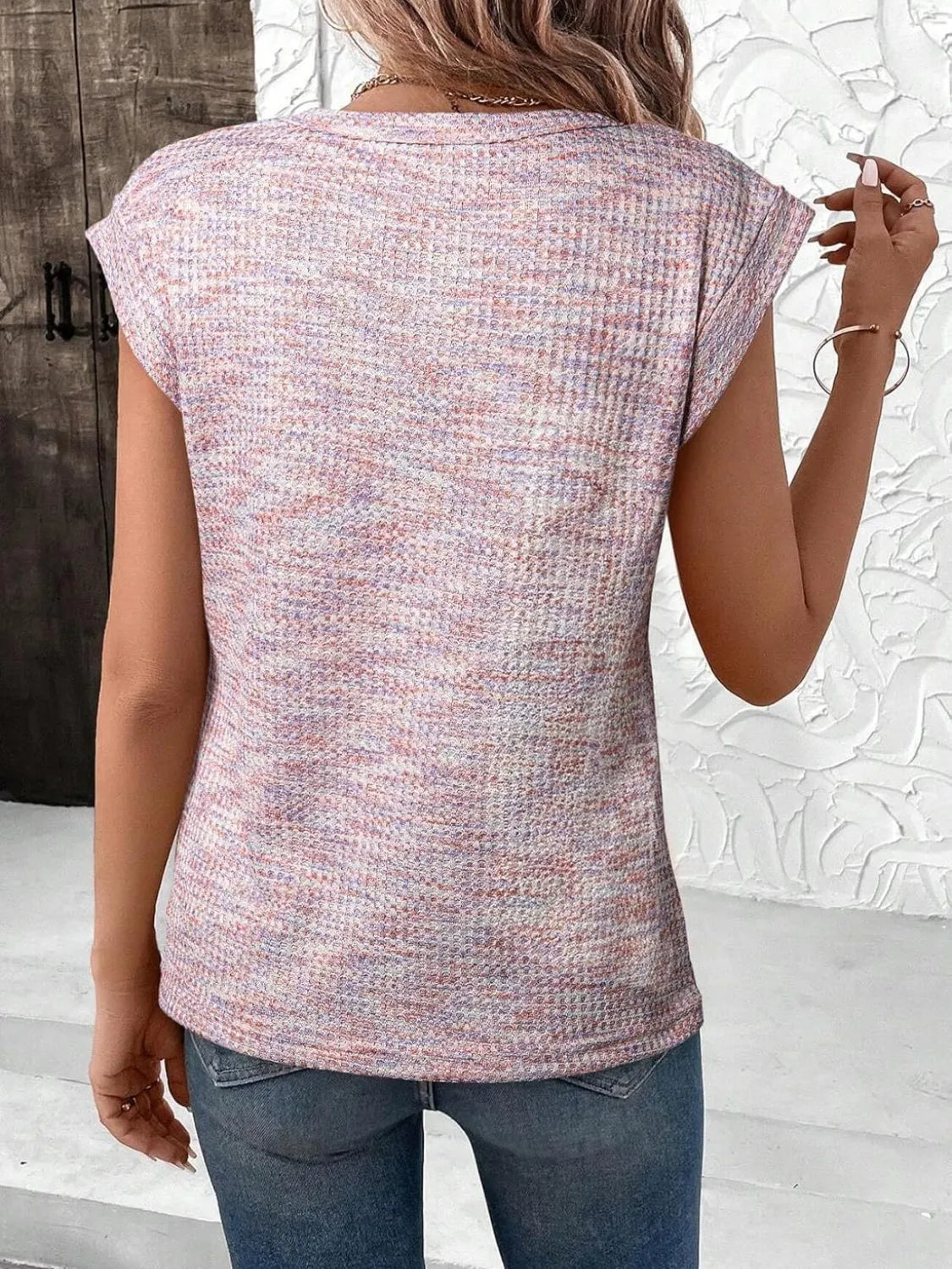Round Neck Knit Cap Sleeve Top