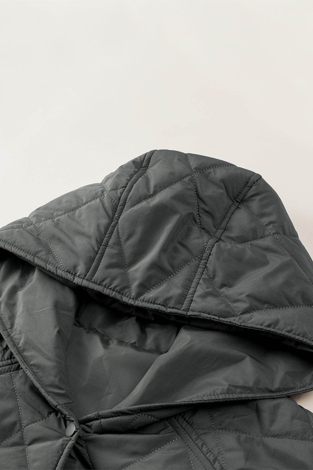 Snap Down Long Sleeve Quilted Winter Coat for Women