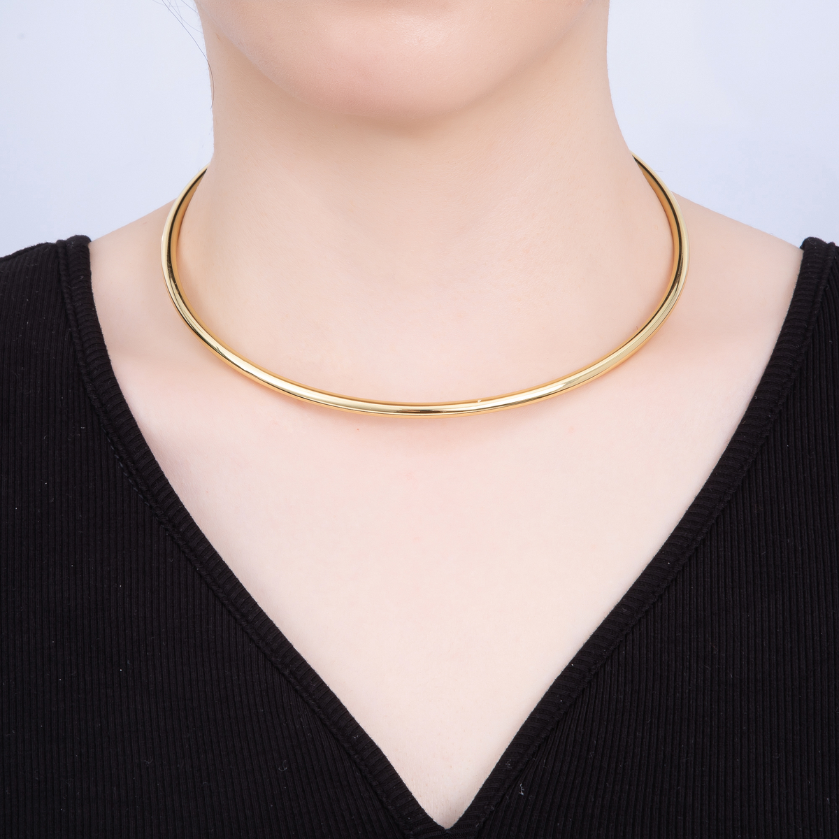 4mm Minimalist Thick Wide Tube Torque Choker Floating Collar Necklace | WA-04598