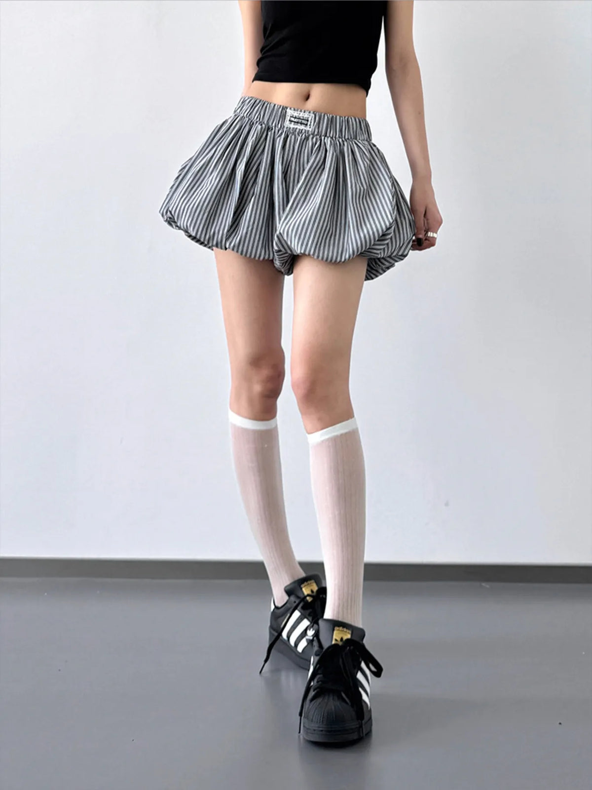 Striped Bubble Hem Casual Shorts