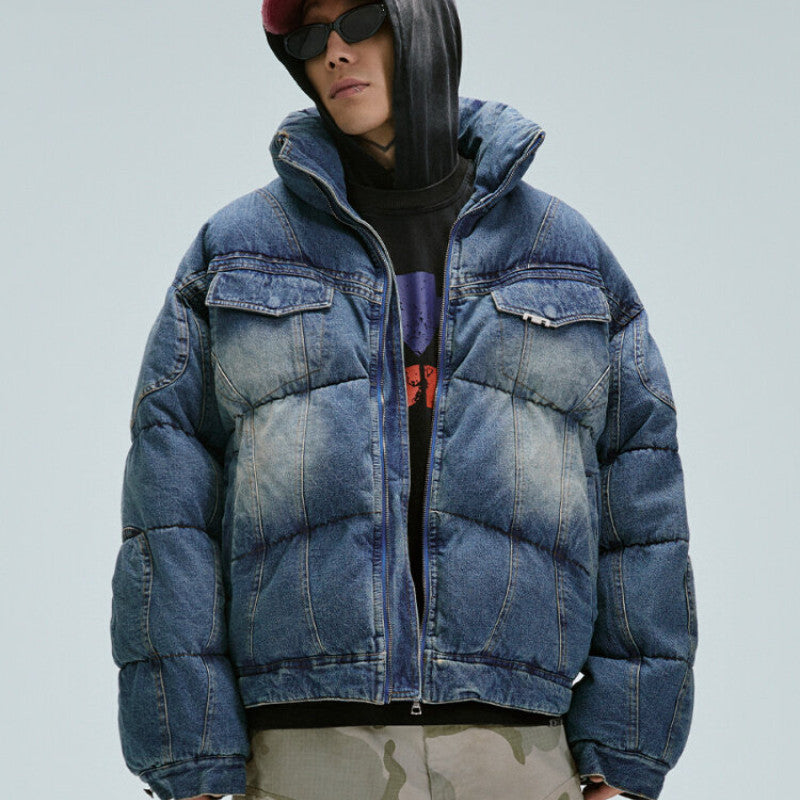 Loose-fit Cotton-padded Jacket With A Washed Vintage Look Roomy Padded Denim Coat For Extra Warmth