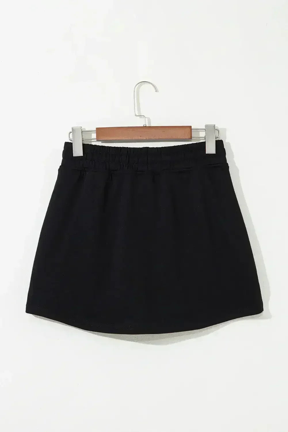 Black French Terry Drawstring Mini Skort with Pockets