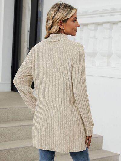 Ribbed Mock Neck Long Sleeve T-Shirt for Women Stylish Wear