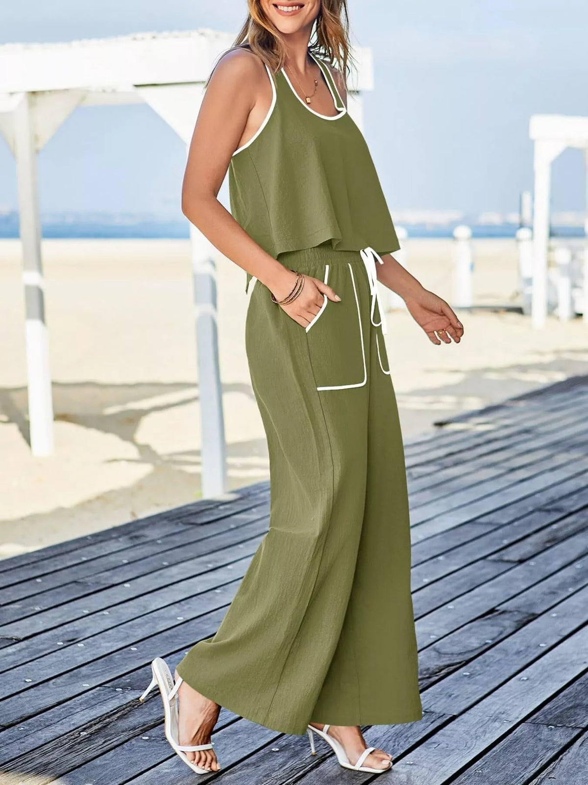 Contrast Trim Tank and Pants Set