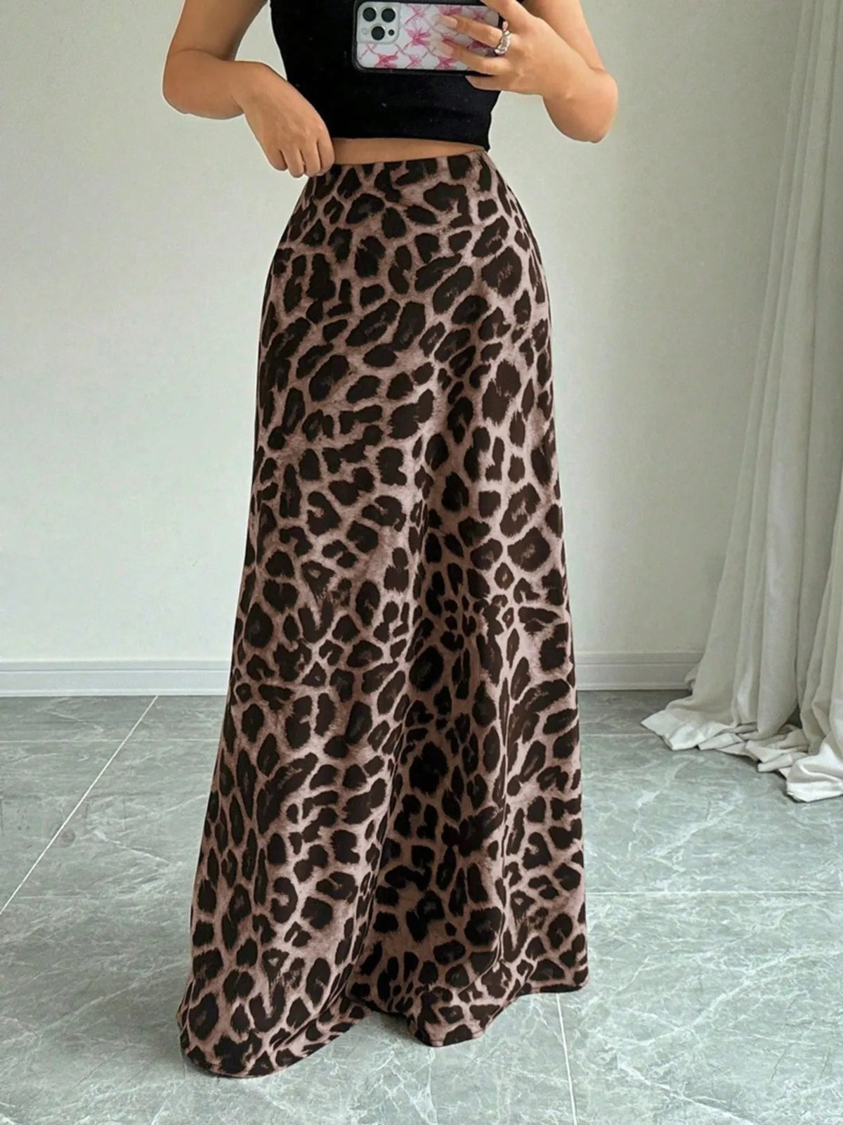 Leopard Print High-Waisted Maxi Skirt