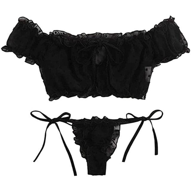 2PCS/Set Off Shoulder Lace Up Bikinis Women Sweet Women&