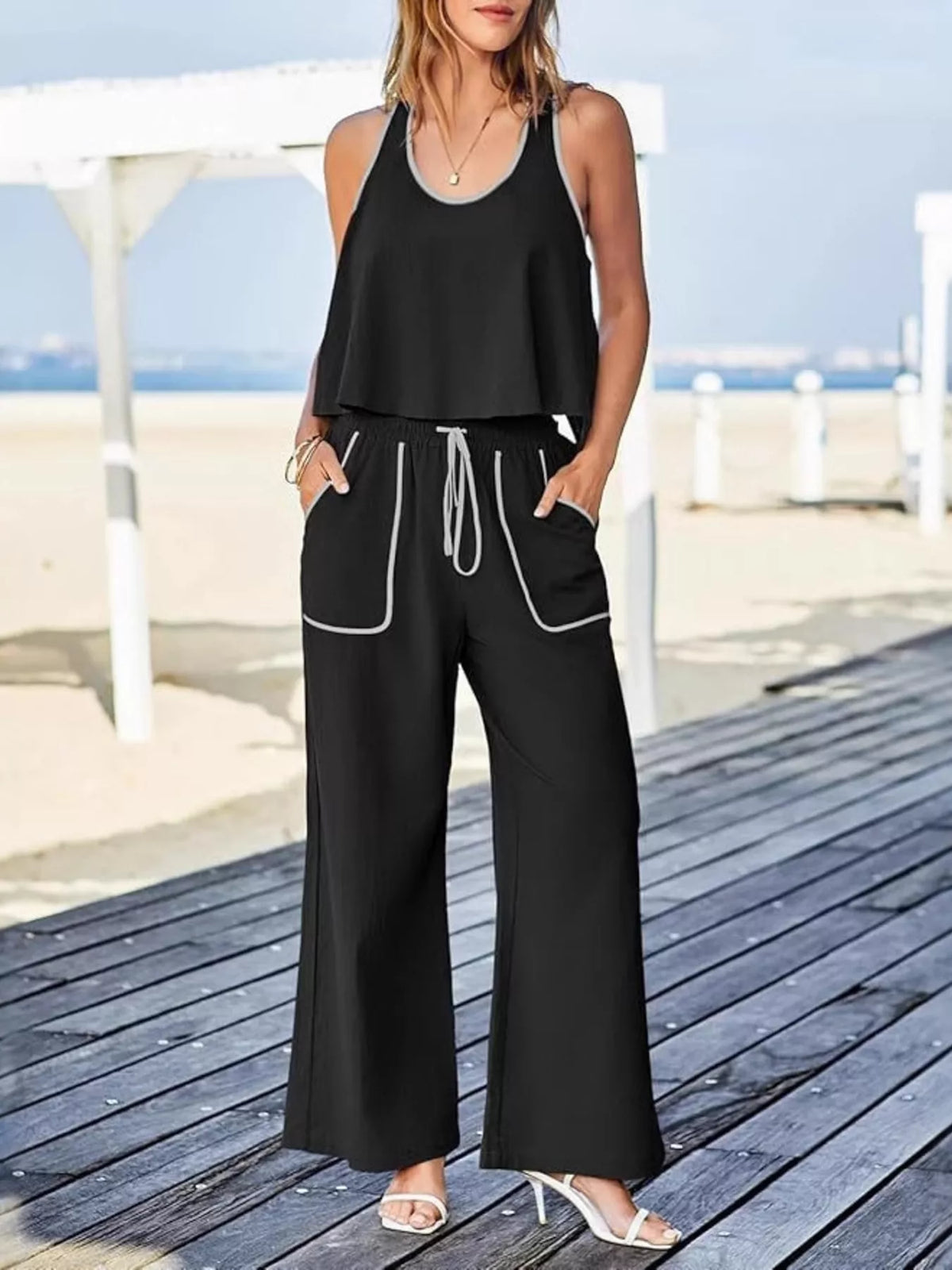 Contrast Trim Tank and Pants Set