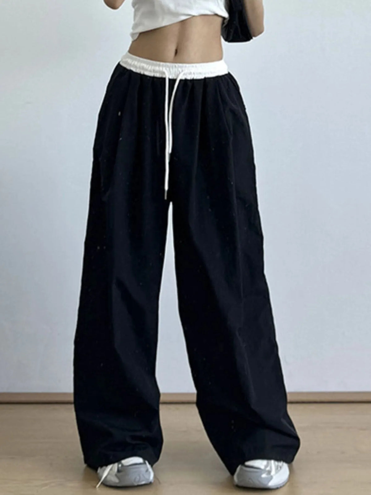 Wide Leg Drawstring Casual Pants