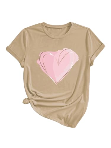 Heart Shirt - SOLY HUX Womens Letter Print Graphic Tees Short Sleeve Tops Casual Summer T Shirt