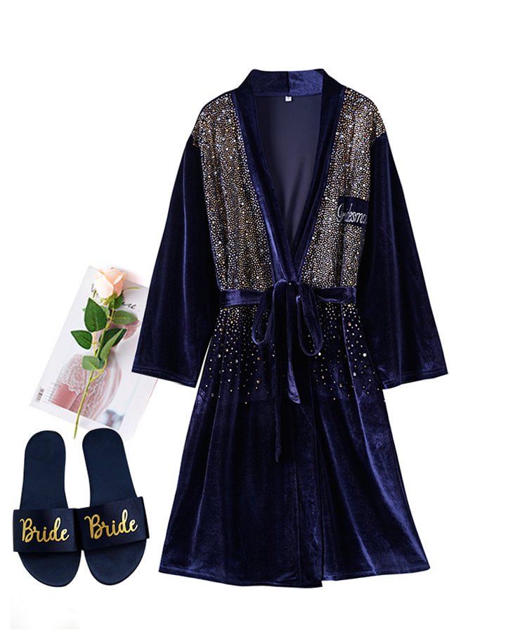 Luxurious Rhinestone Satin Custom Bridal and Bridesmaid Robe – Sparkling Elegance for Weddings