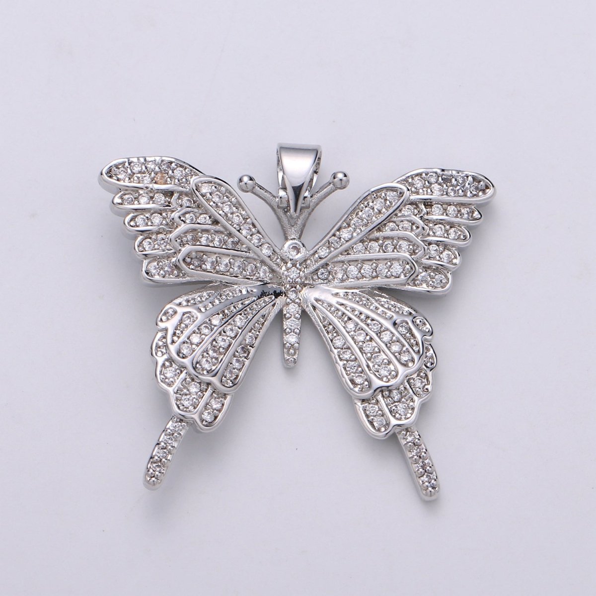 32x27mm Wholesale Gold-Filled Gold or Silver Butterfly Pendant Charm with Rhinestones, Pendant for Necklace Bracelet Anklet Making, Butterfly Zirconia Pendant J-148