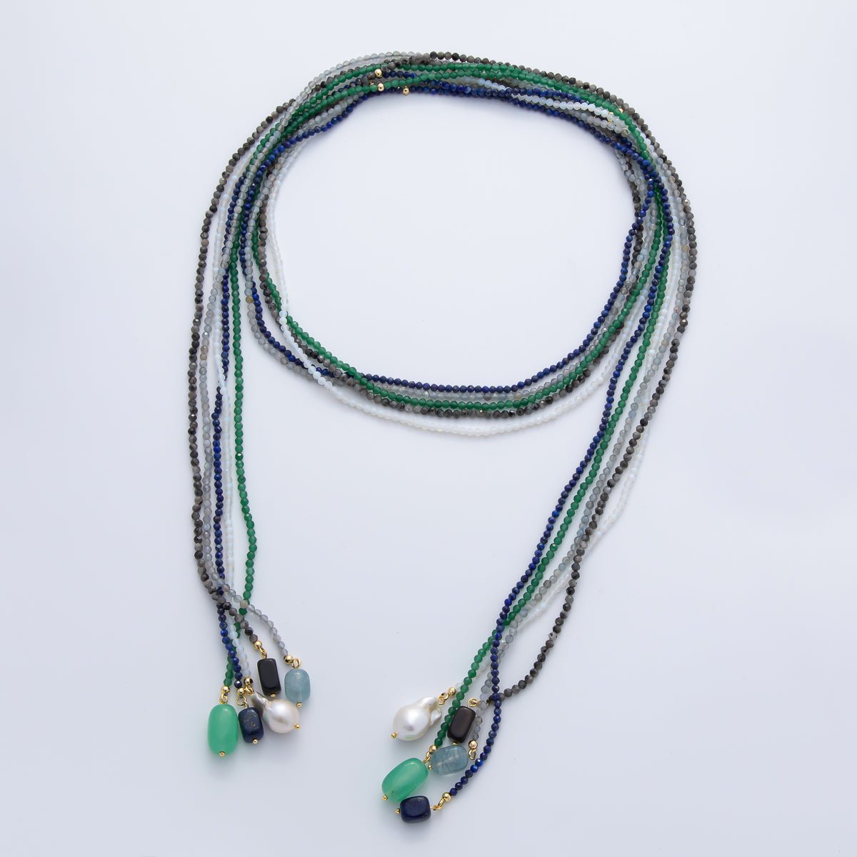 3.4mm Black, Green, Blue Dyed Agate Rondelle Bead Strands Wrap Necklace | WA-1229