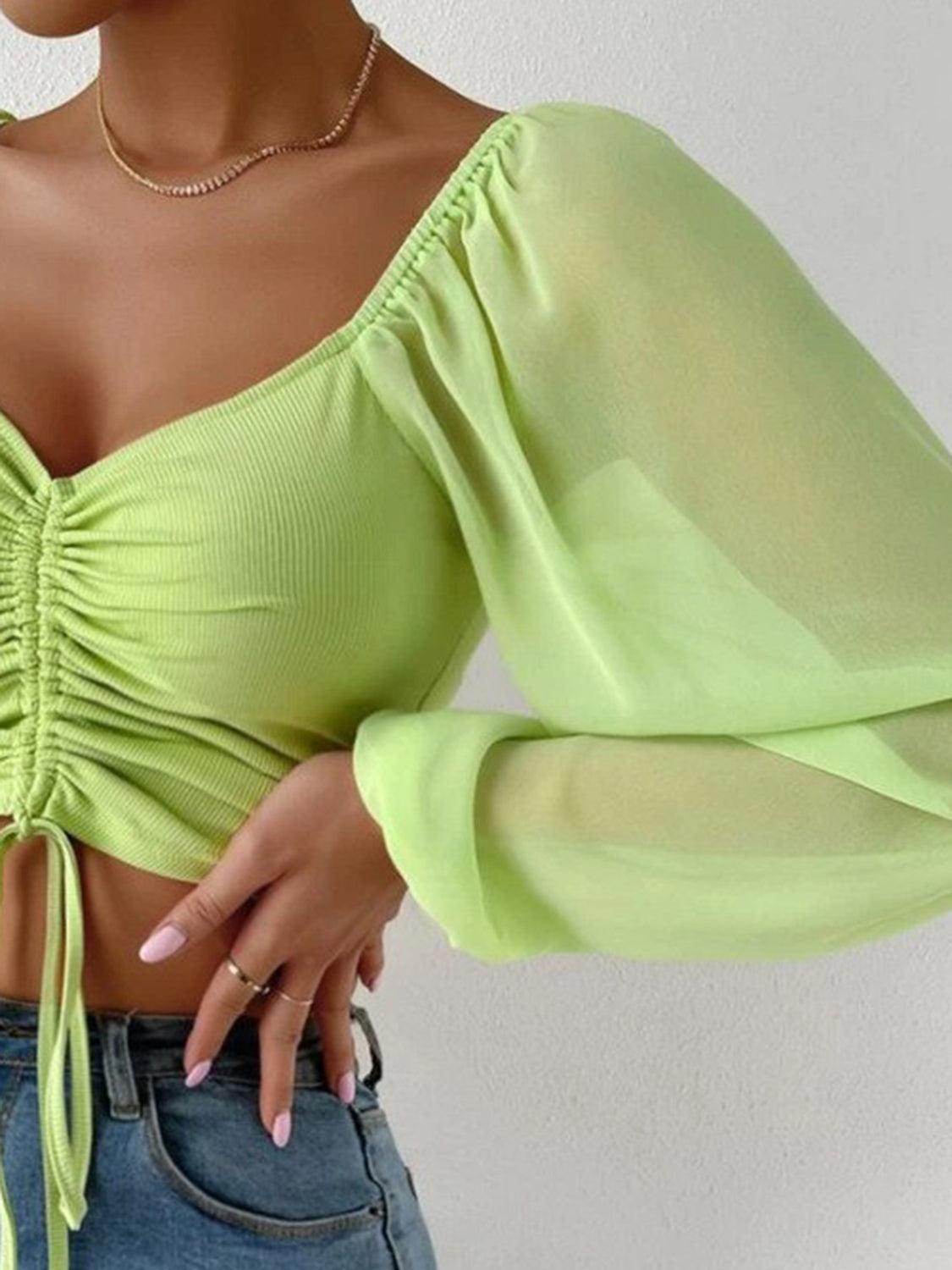 Drawstring Sweetheart Neck Cropped Top for Stylish Looks