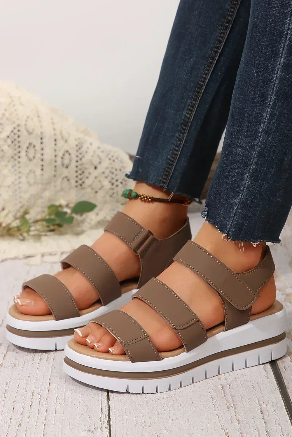 Black Hollow Out Buckle PU Leather Platform Sandals