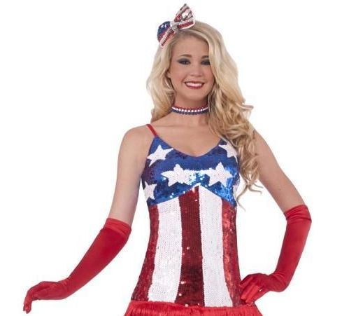 Patriotic Sparkle July 4th American Flag Sequin Flapper Costume Dress XS/S