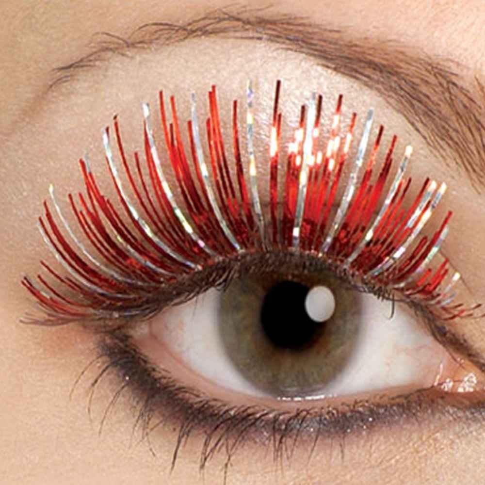 Red and Silver Hologram Fake False Eyelashes and Adhesive set