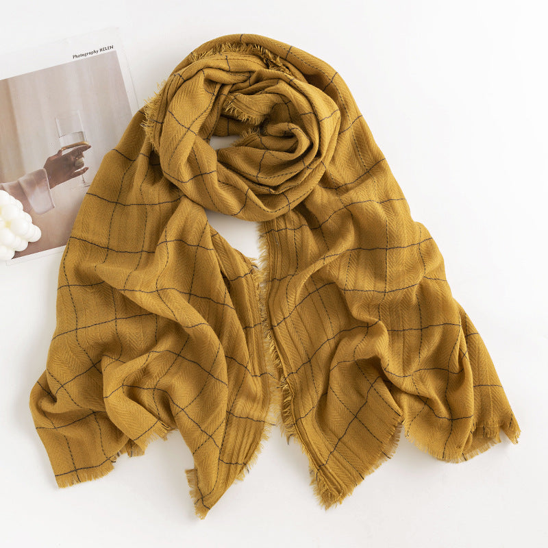 Herringbone Pattern Monochrome Artificial Cashmere Scarf Women&