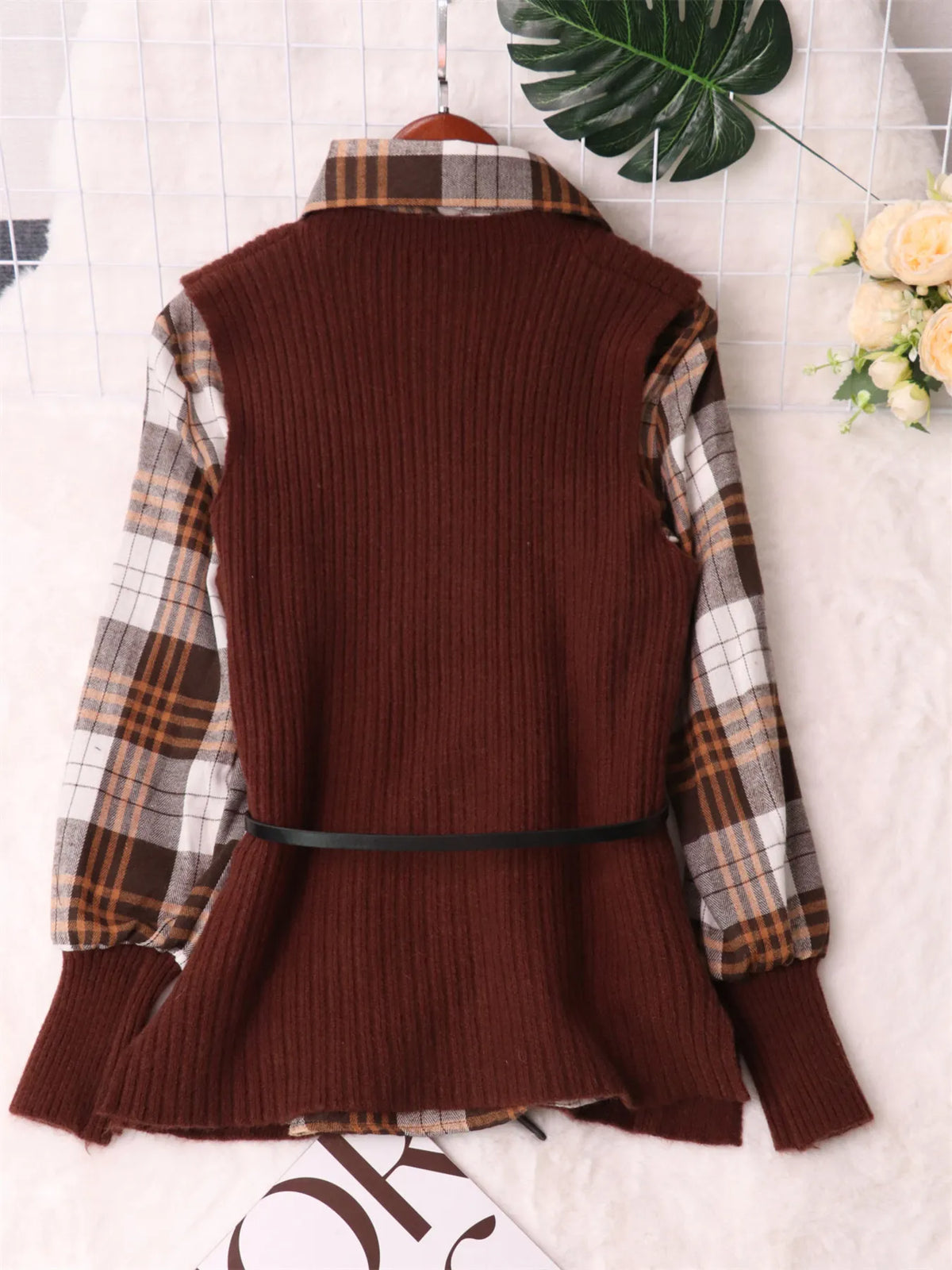 Plaid Long Sleeve Sweater Dress