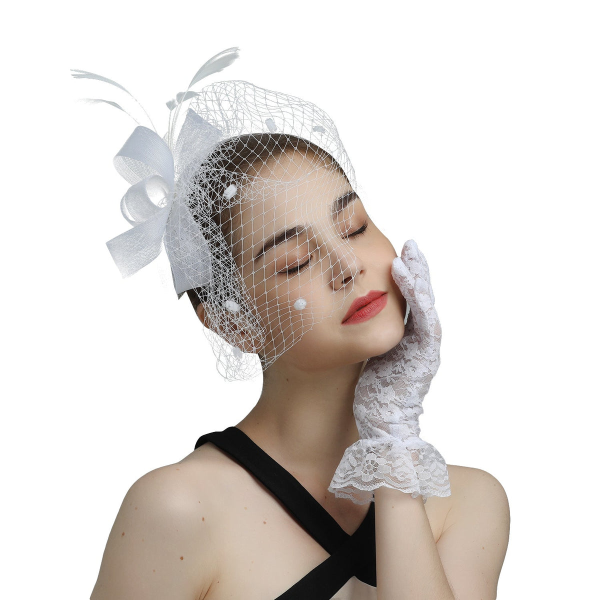 Bride Veil Hair Bow Top Hat Headdress Flower Cover Face Mesh Head