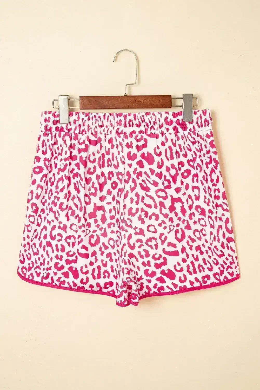 Blue Leopard Elastic Waist Lace up Contrast Trim Casual Shorts