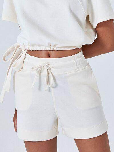 Drawstring Solid Color Shorts with Pockets for Women