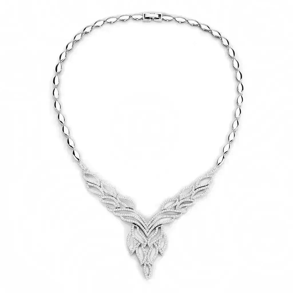 3W1418 - Rhodium Brass Jewelry Sets with AAA Grade CZ in Clear