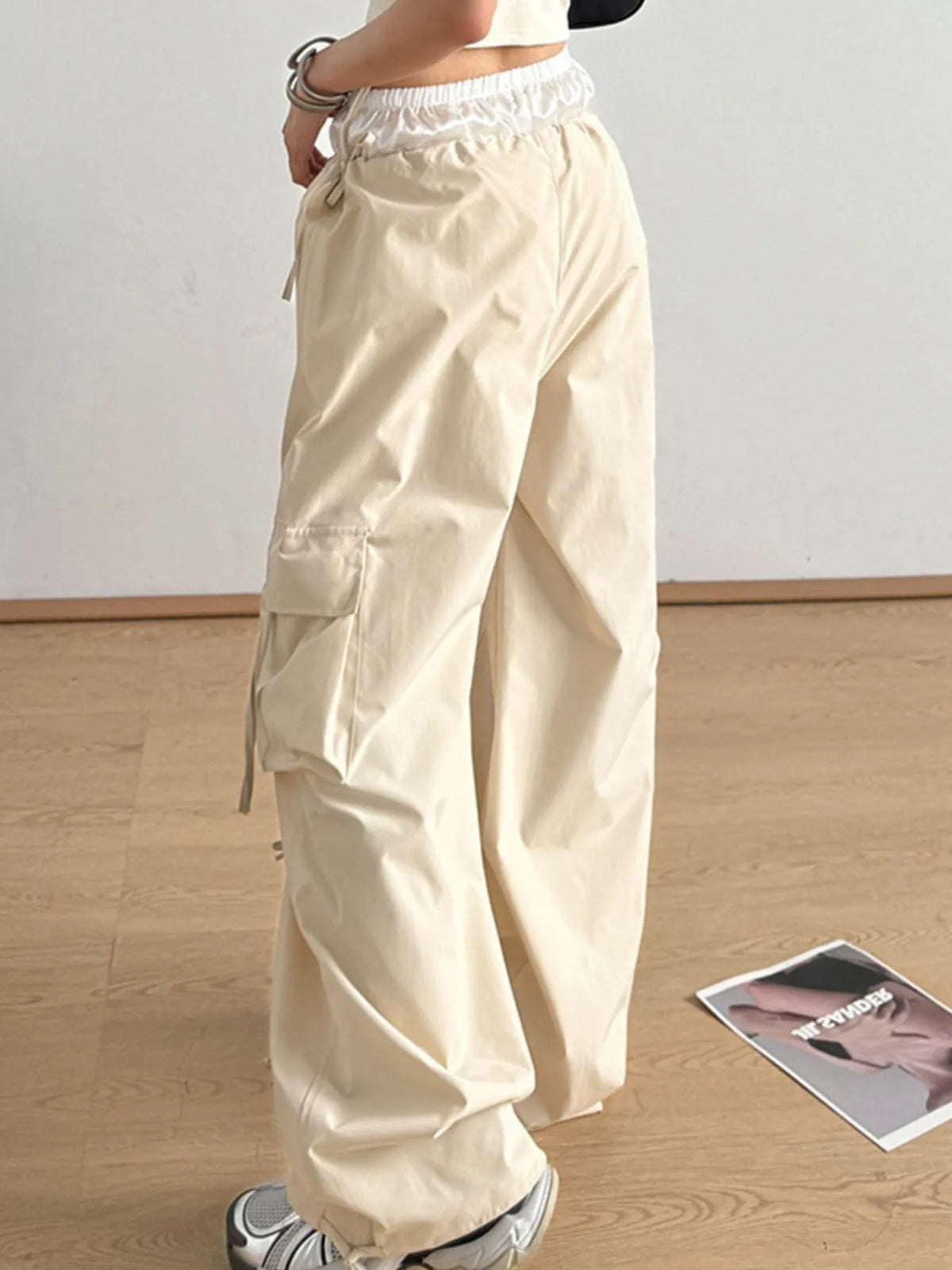 Bow Elastic Waist Cargo Pants