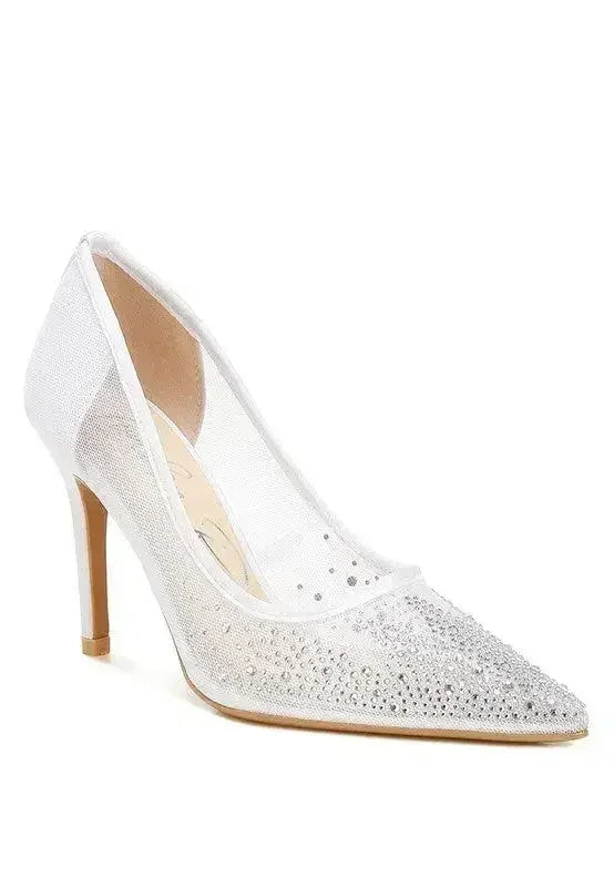 High Ball Mesh Rhinestone Stiletto Pumps