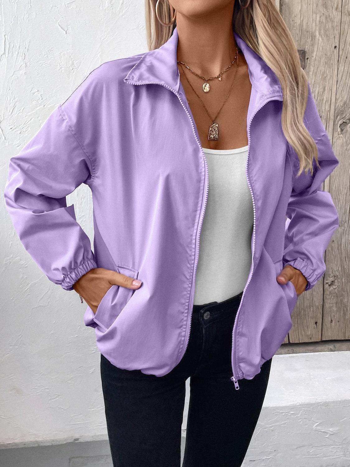 Ivy Lane Pocketed Zip Up Long Sleeve Jacket for Women