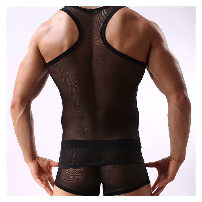 Fitness Transparent Cutout Mesh Men&