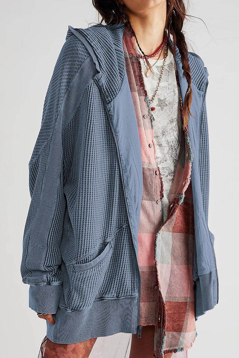 Zip-Up Long Sleeve Jacket with Hood and Pockets for Comfort