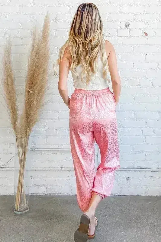 And The Why Satin Leopard Print Joggers