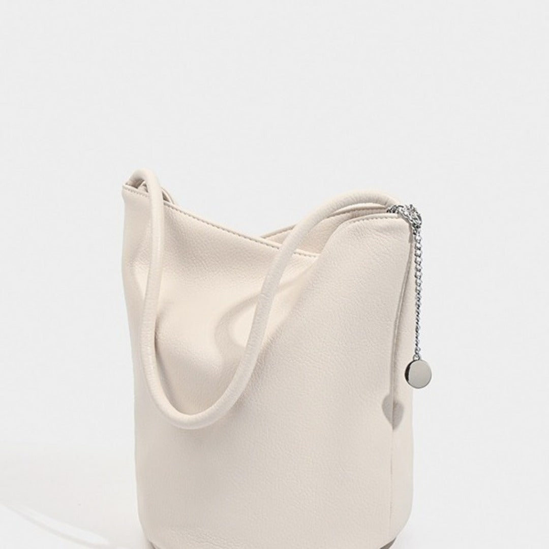 Retro soft leather bucket bag, women&