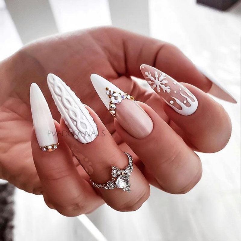 3D Sweater Nail Sticker Acrylic Engraved Winter Nails Design Tip Wraps Decals Slider Decoration Nails Decal Nail Art 3D Acrylic Engraved Nail Sticker Nail Art Decoration Self-Adhesive Nail Art Decoration French Black and White Lace Retro Flower