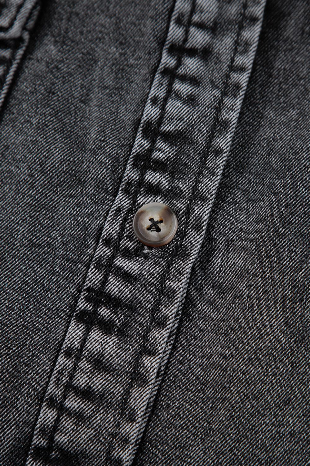 Short Sleeve Flap Pocket Button Up Raw Hem Denim Shirt