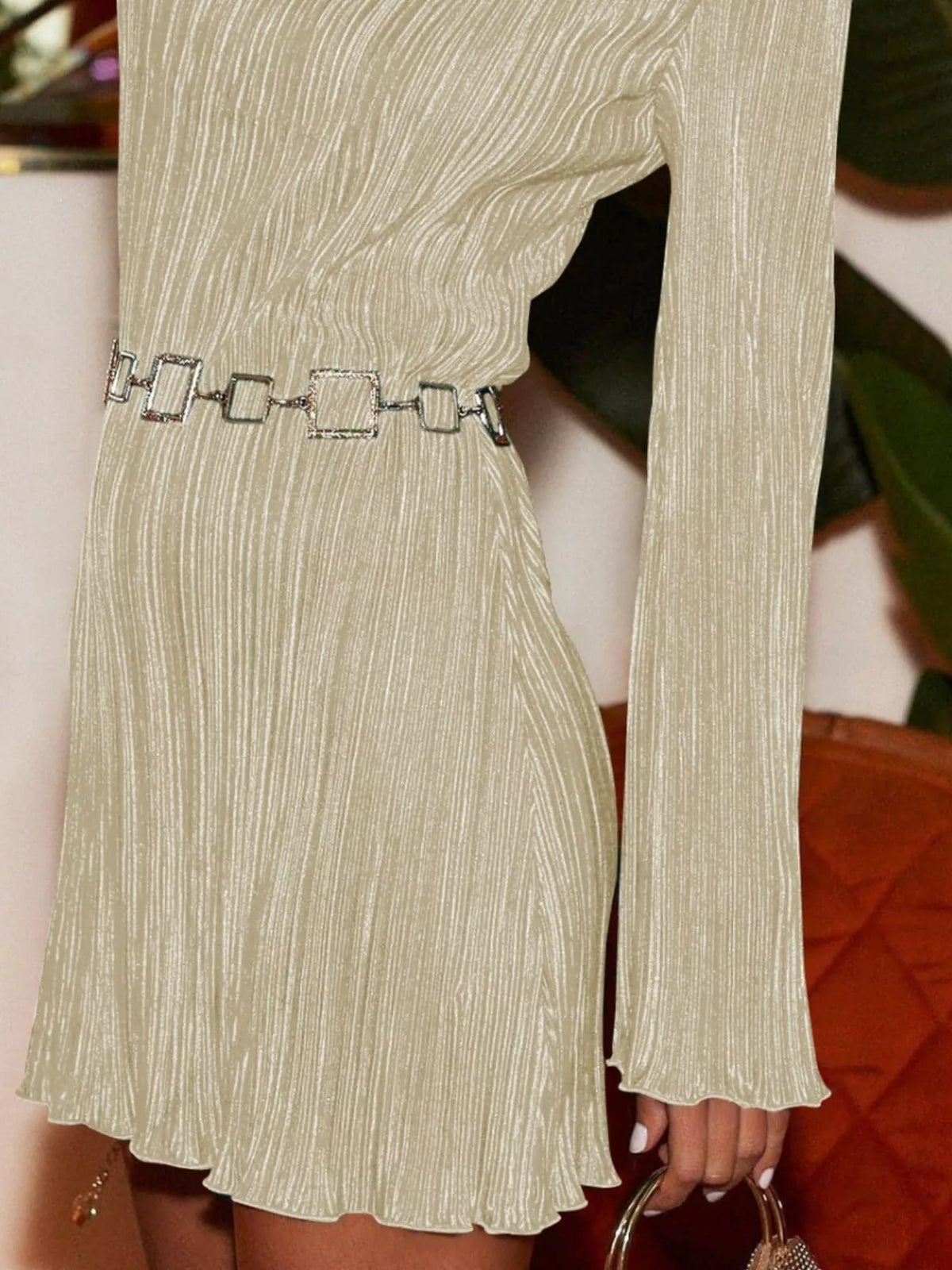Cutout Back Flare Sleeve Dress