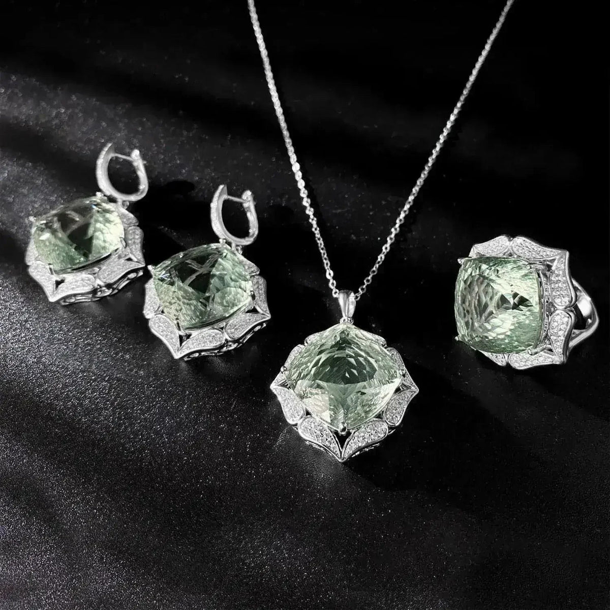 Luxury Sweater Chain Femininity S925 Silver Set Large Natural Green