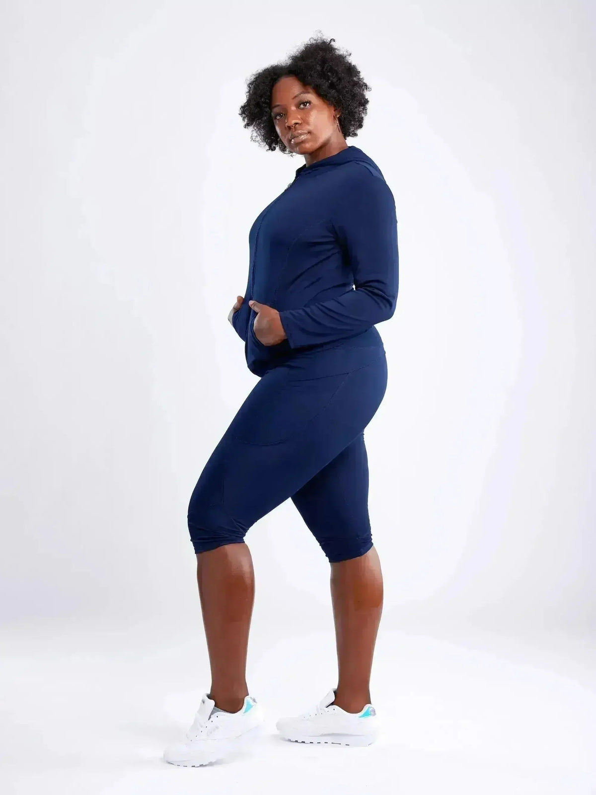 Athletic Fitted Zip-Up Hoodie Jacket with Pockets